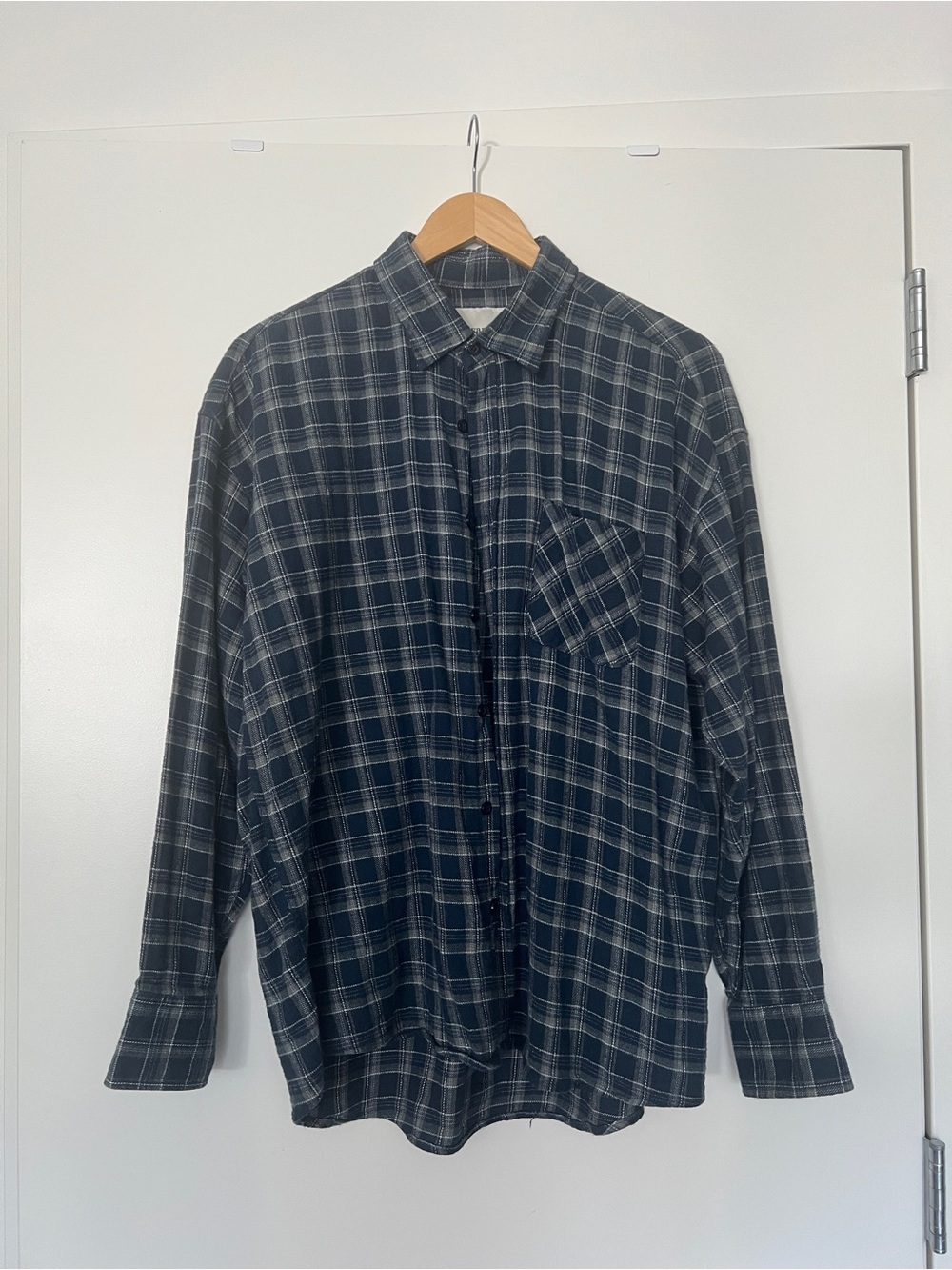 Unisex oversized Plaid Button-Down Shirt in Black and Gray